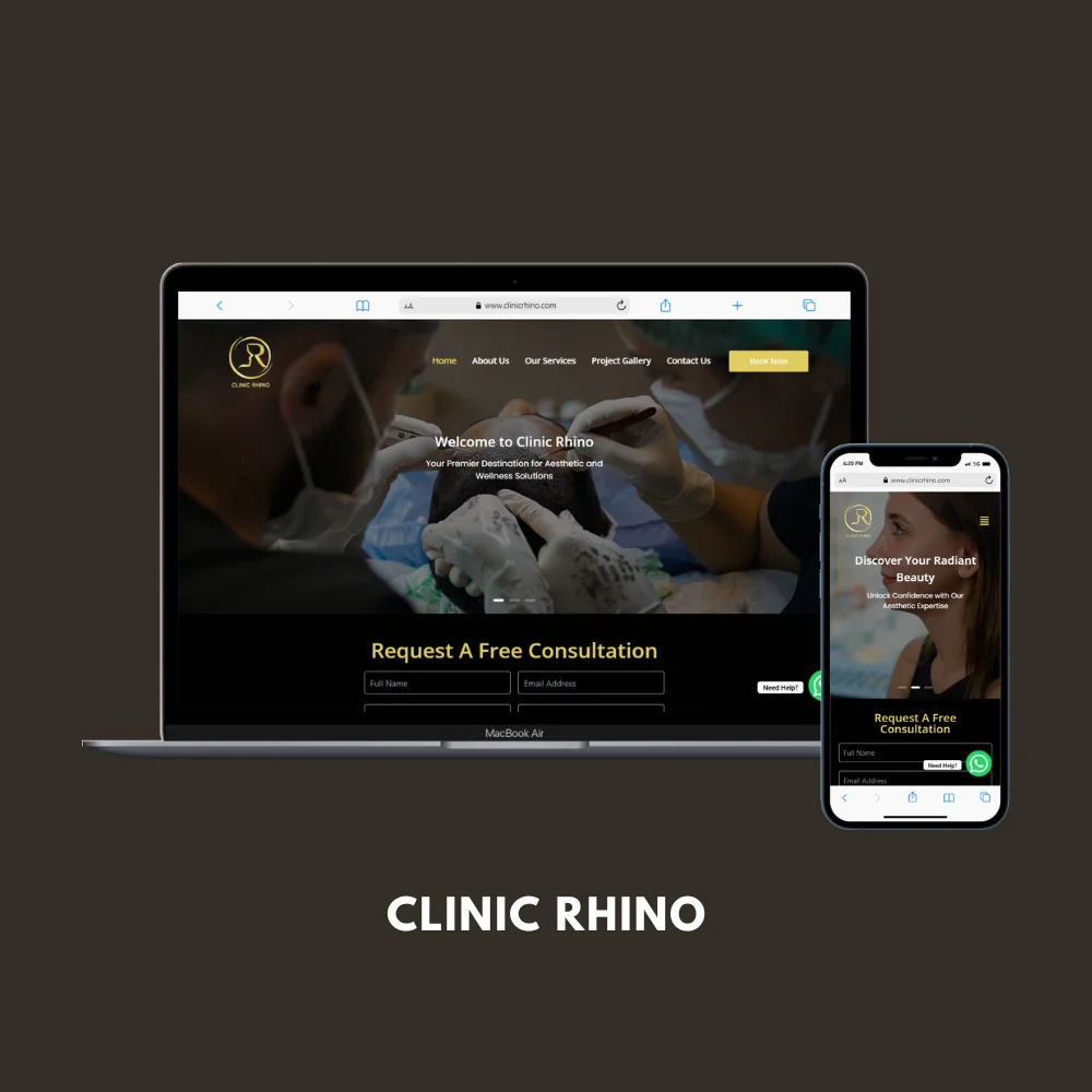 Website design shown on a laptop and phone
