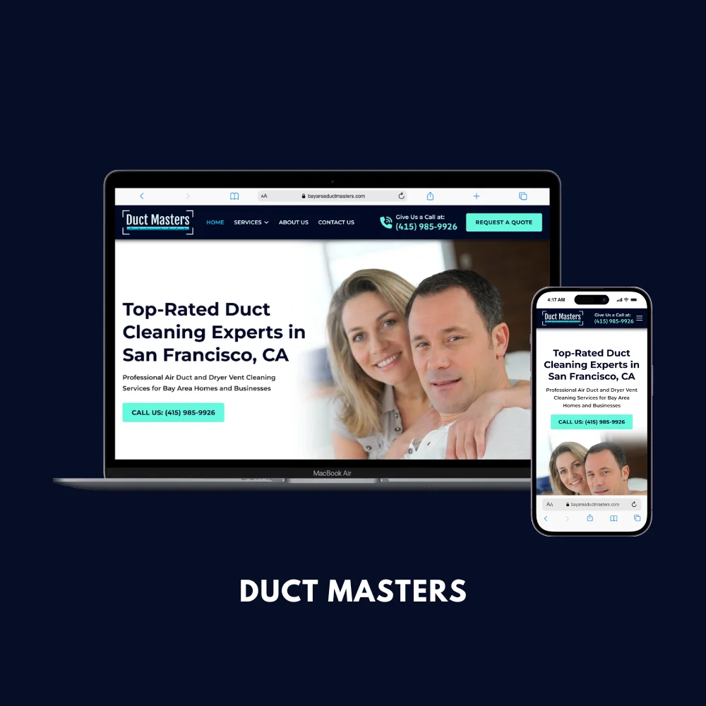 Homepage of a duct cleaning company website