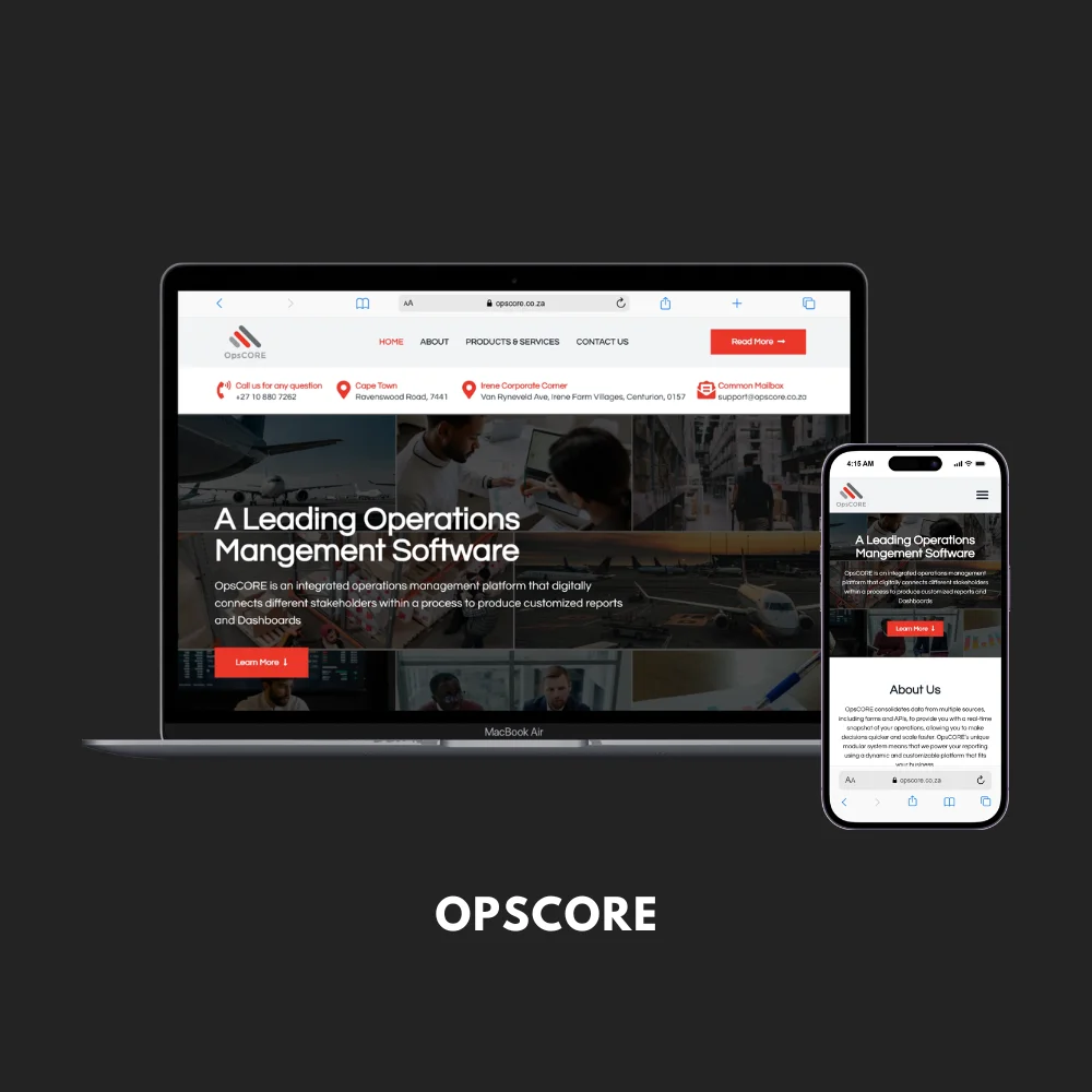 Homepage of an operations management software site