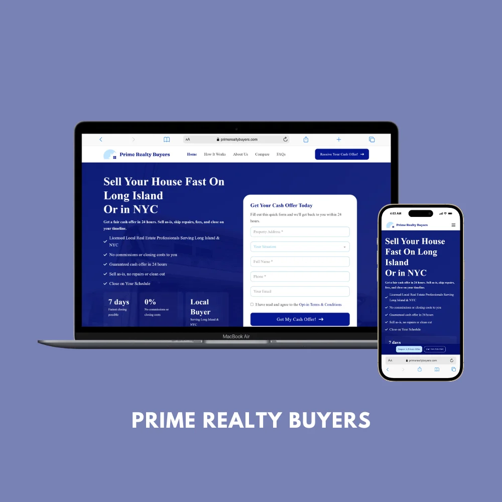 Prime Realty Buyers homepage, rebuilt in Bricks