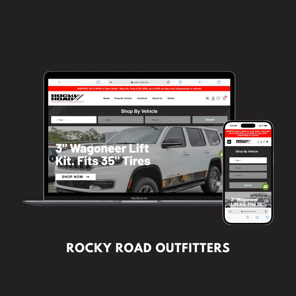 Homepage of an off road equipment ecommerce site