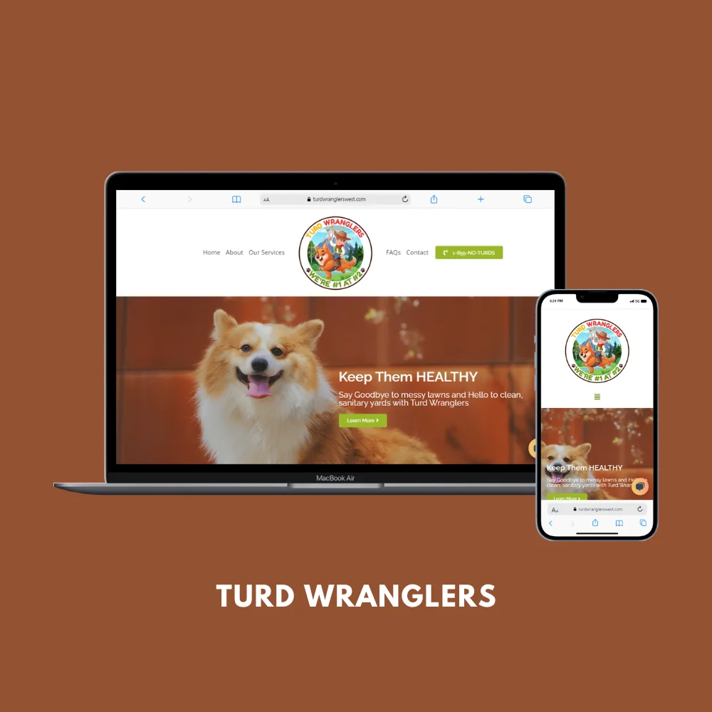 Website design shown on a laptop and phone